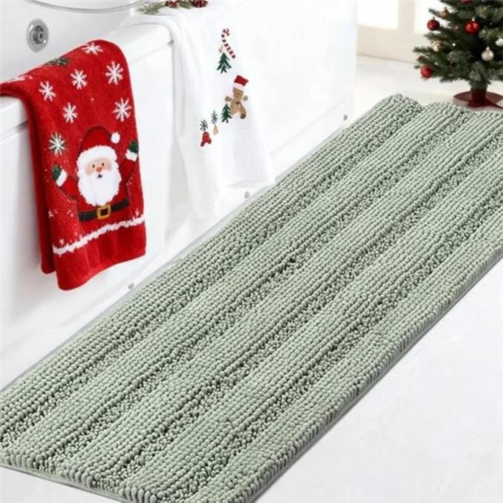 Sage Green Bathroom Rug Runner Extra Long Chenille Non Slip Soft Absorbent Thick